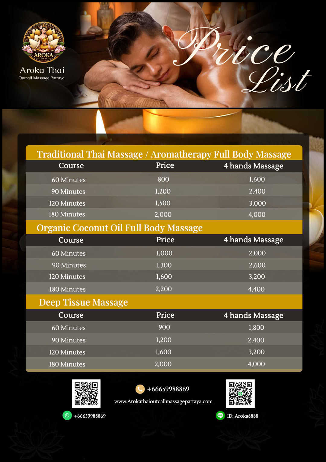 Price List Aroka Thai Outcall Massage